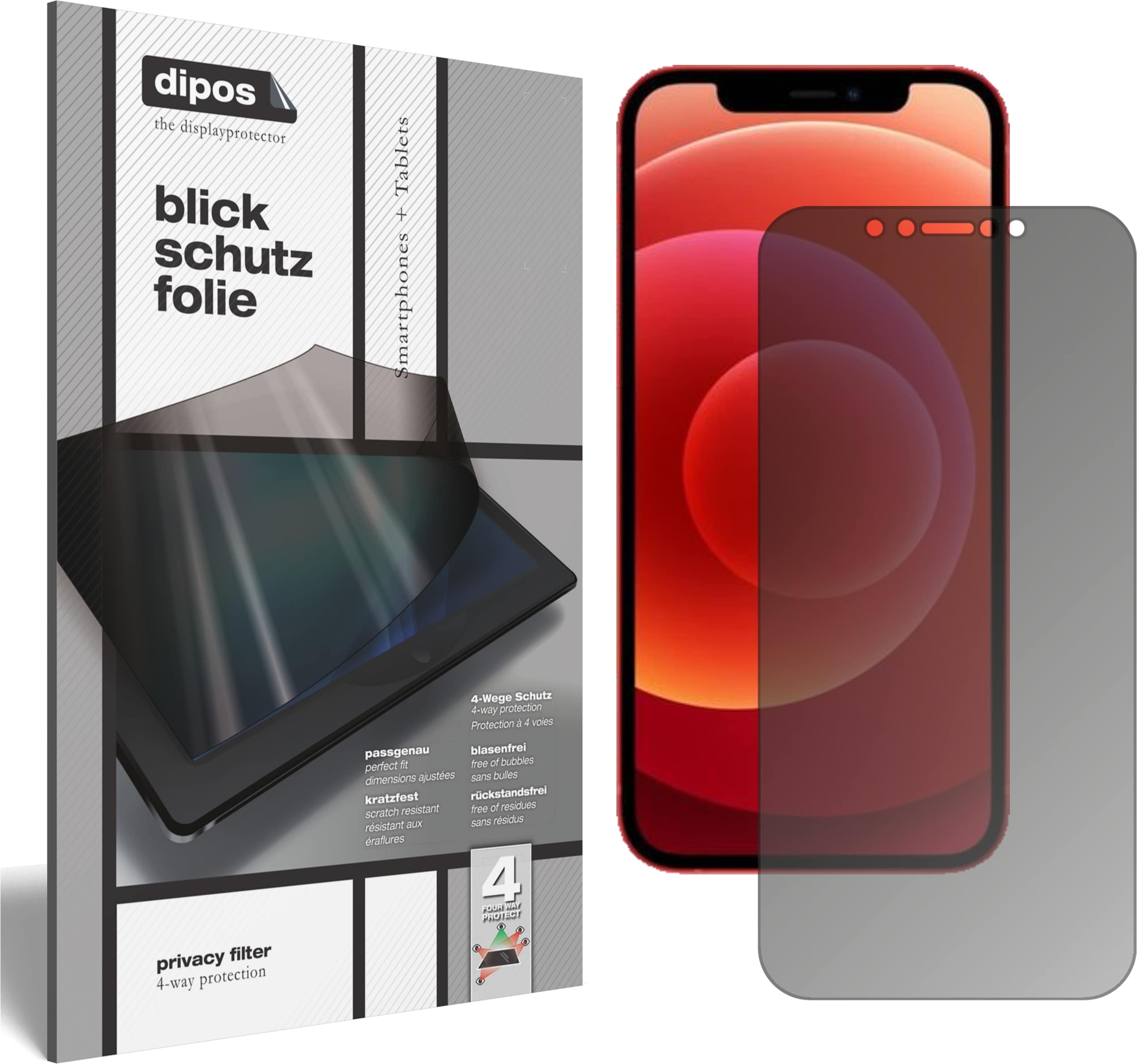 Dipos Blickschutzfolie 4-Way Privacy (1 Stück, iPhone 12), Smartphone Schutzfolie