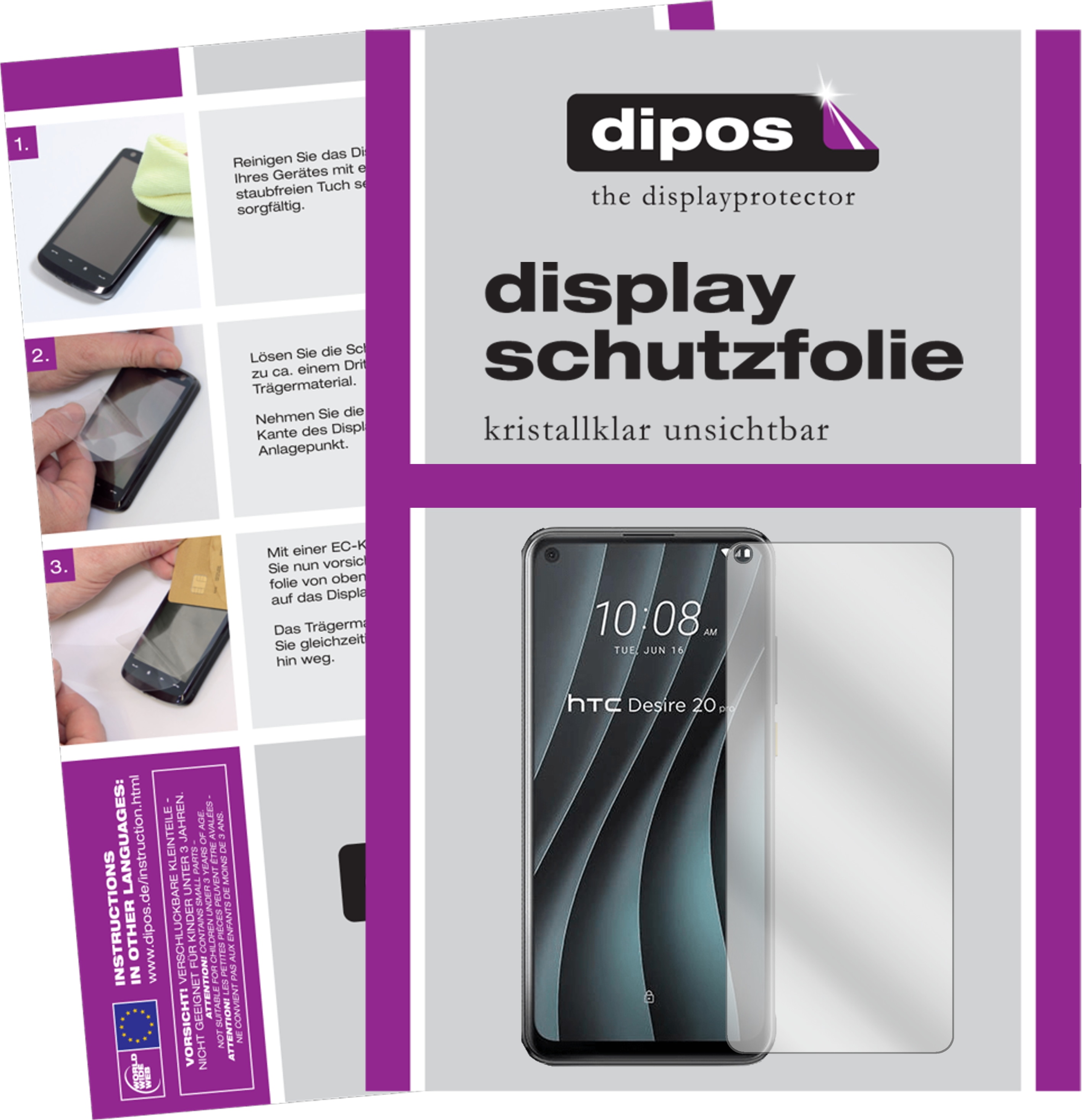 Dipos Displayschutzfolie Crystalclear (6 Stück, HTC Desire 20 Pro), Smartphone Schutzfolie, Transparent