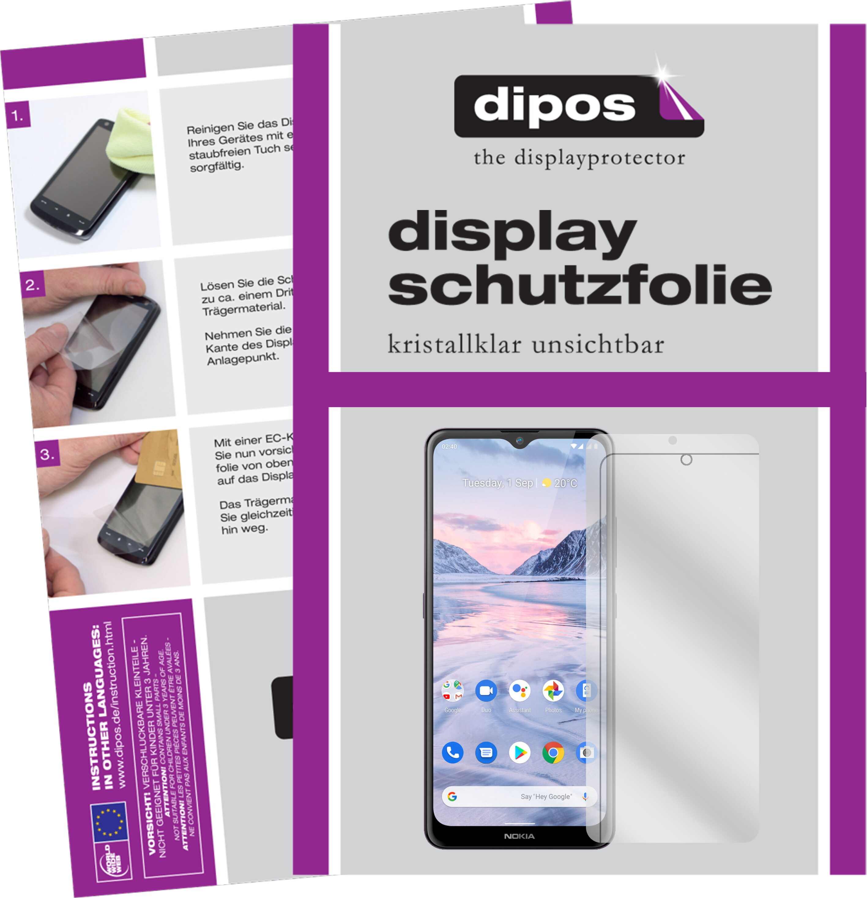 Dipos Displayschutzfolie Crystalclear (1 Stück, Nokia 2.4), Smartphone Schutzfolie, Transparent