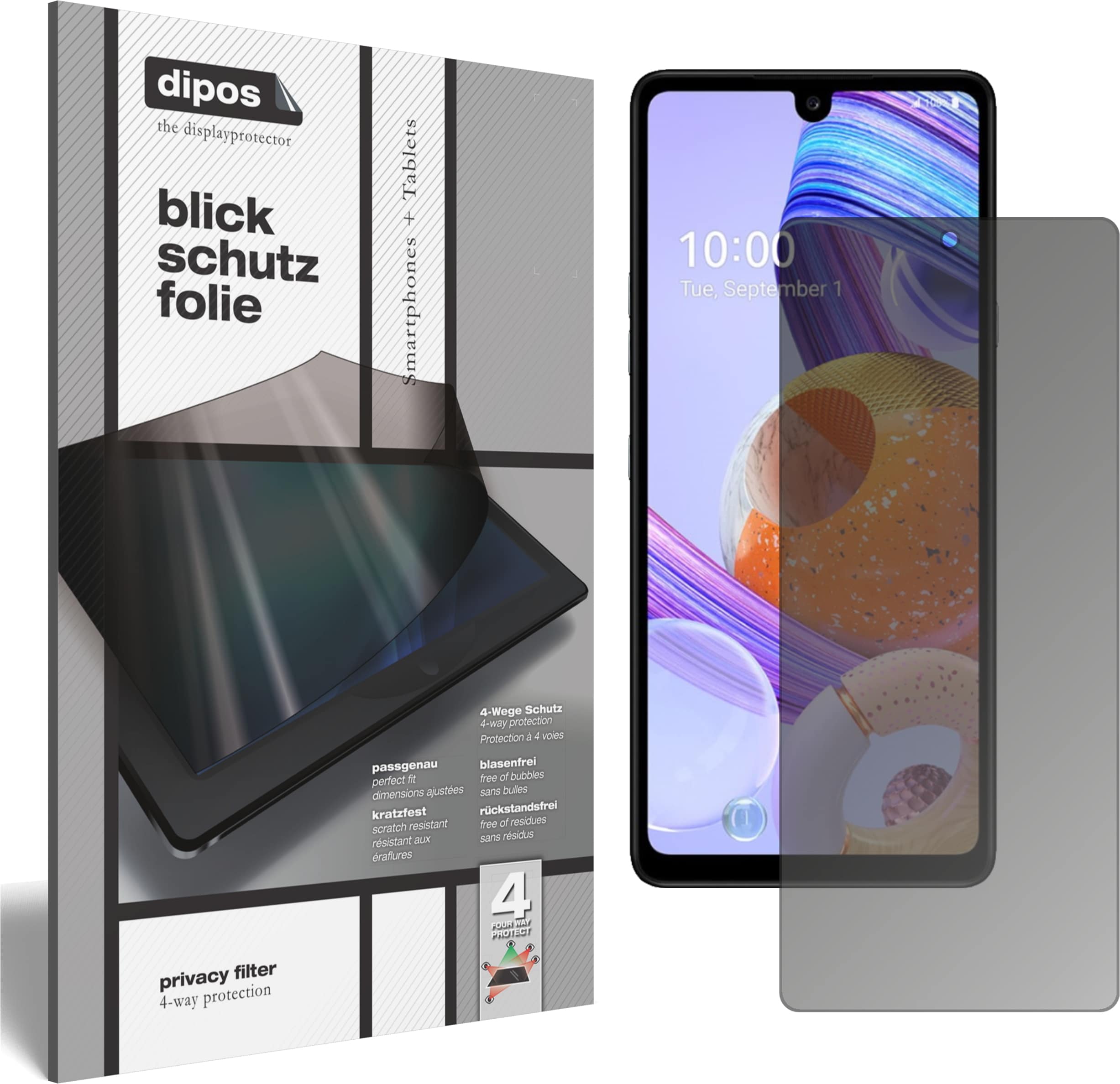 Dipos Blickschutzfolie 4-Way Privacy (1 Stück, Lg k71), Smartphone Schutzfolie