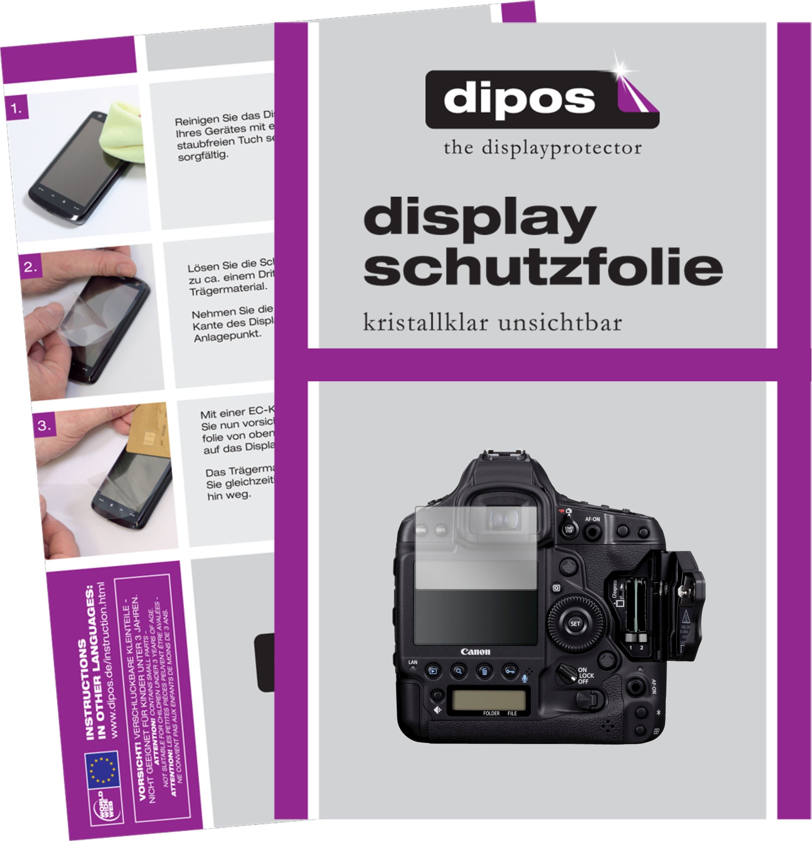 Dipos Displayschutzfolie Crystalclear (Displayschutz, Canon EOS 1DX Mark III), Kameraschutz, Transparent