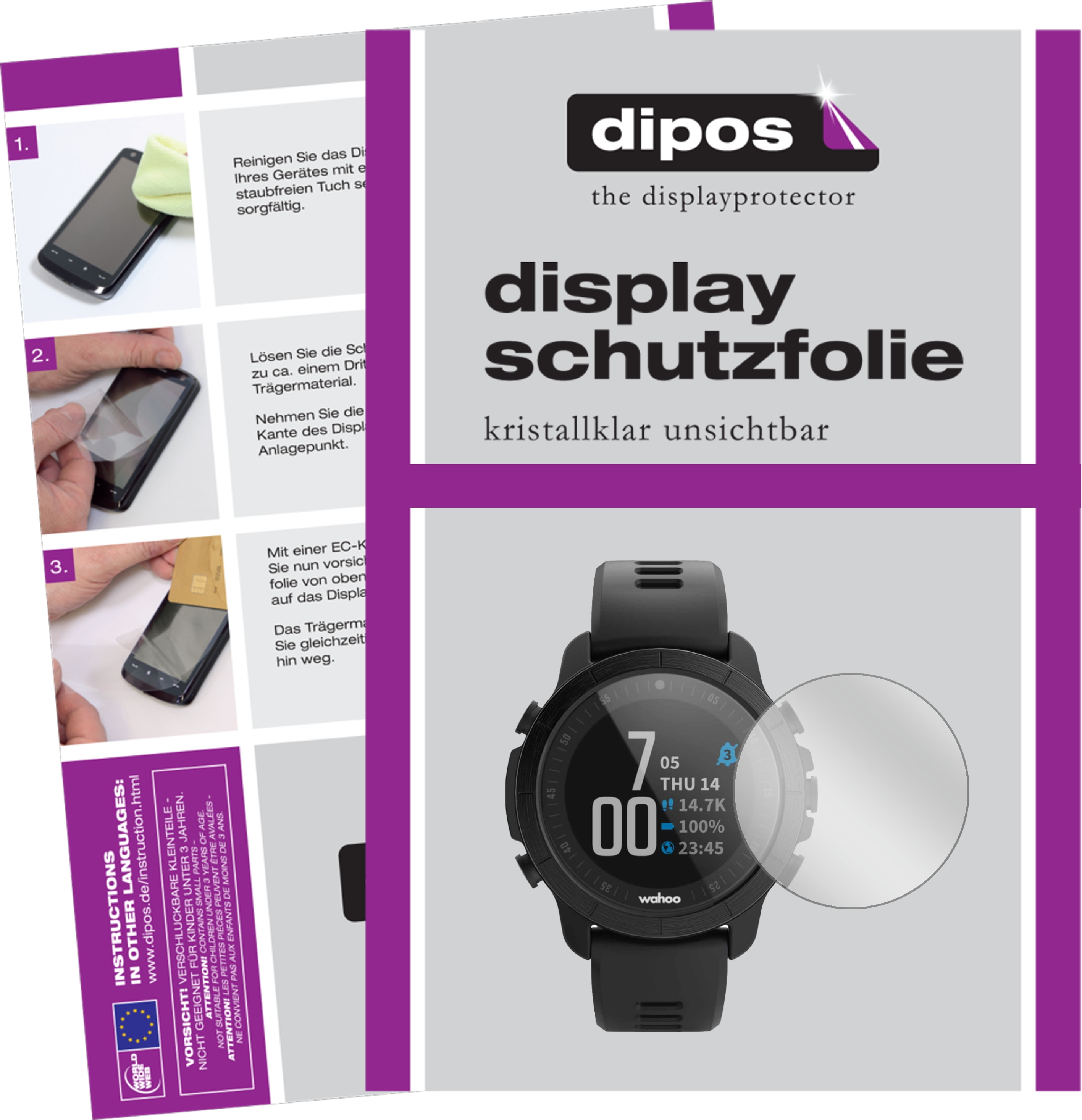 Dipos Displayschutzfolie Crystalclear, Smartwatch Schutzfolie, Transparent