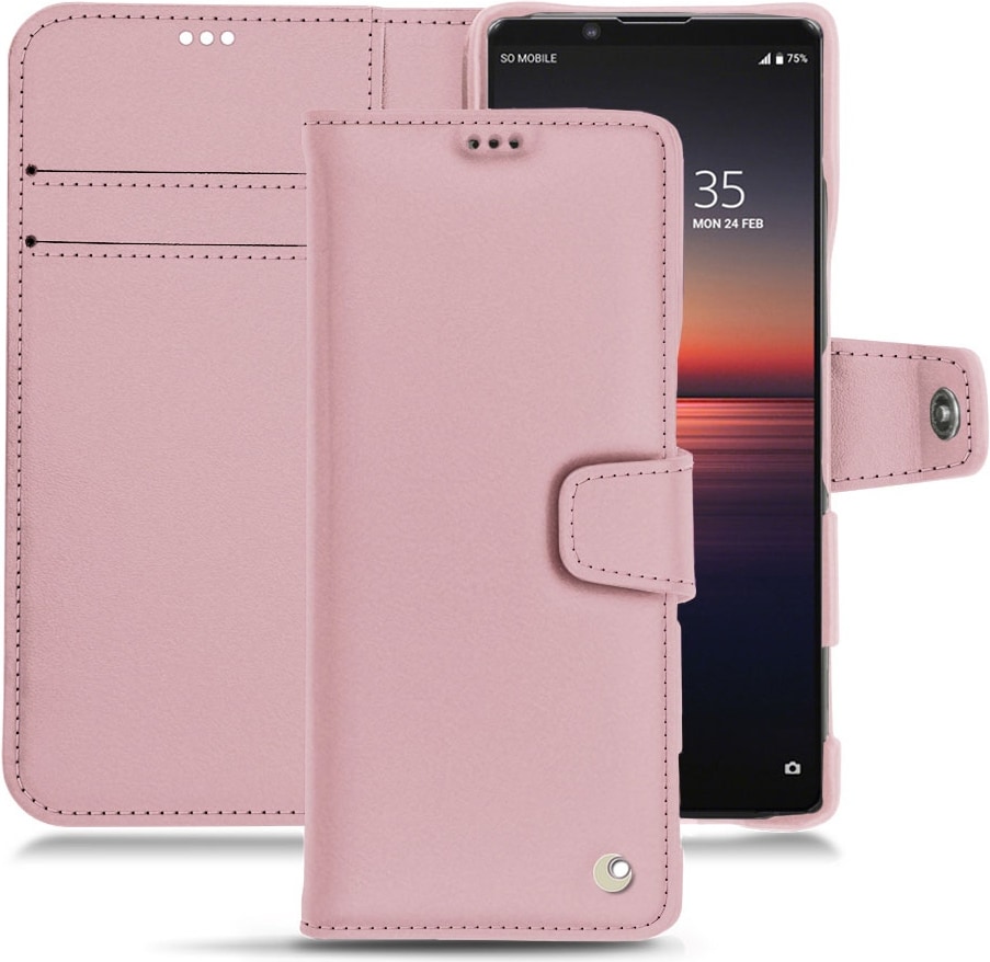 Noreve Lederschutzhülle Wallet (Sony Xperia 1 II), Smartphone Hülle, Rosa