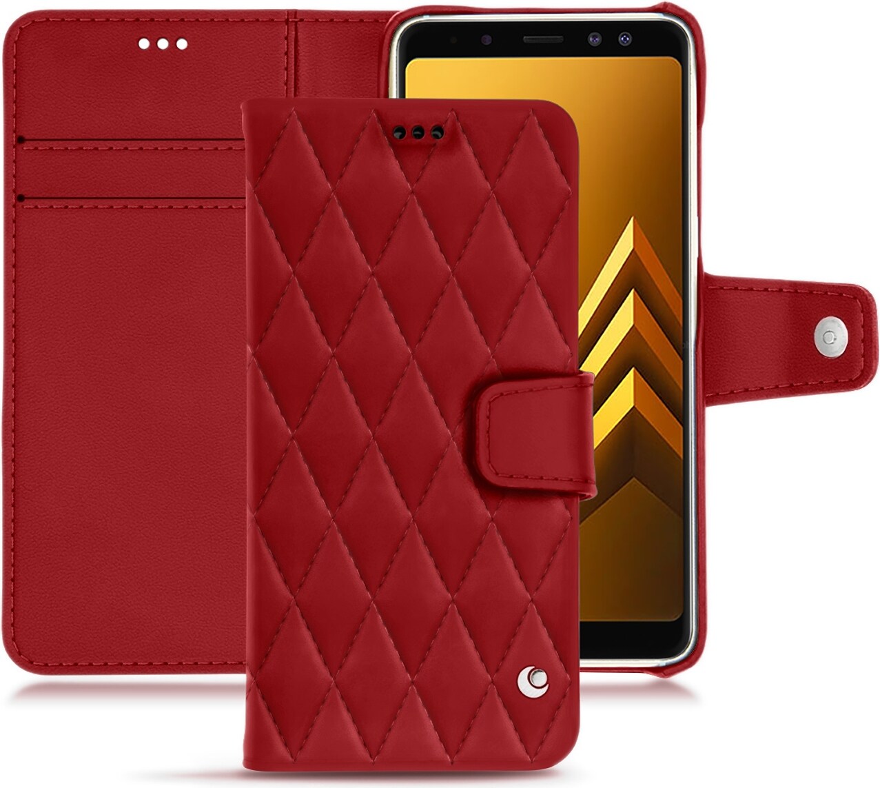 Noreve Lederschutzhülle Wallet (Galaxy A8+), Smartphone Hülle, Rot