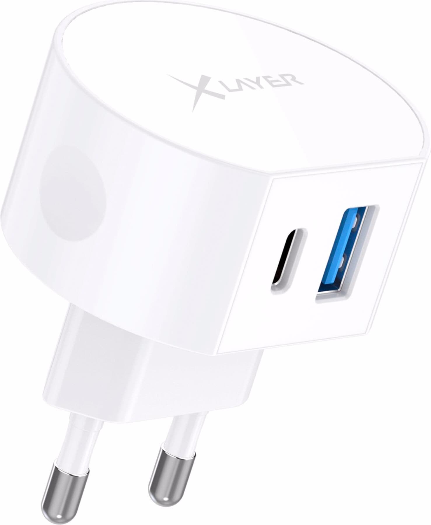 Xlayer Dual Typ-C (USB-C)/USB QC 3.0 20W White (20 W), USB Ladegerät, Weiss