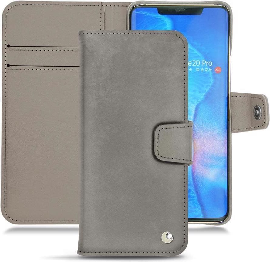 Noreve Lederschutzhülle Wallet (Huawei Mate 20 Pro), Smartphone Hülle, Grau