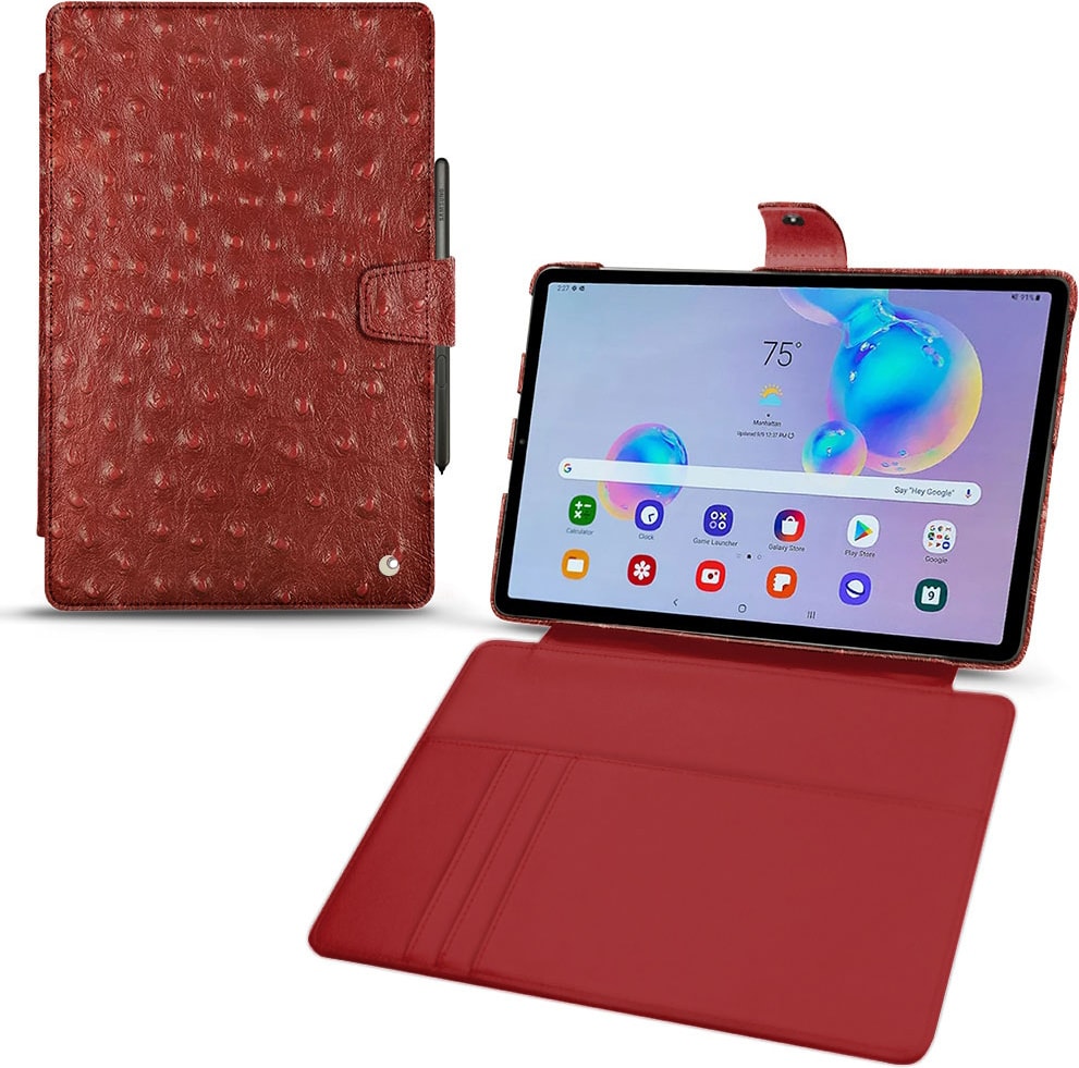 Noreve Lederschutzhülle Wallet (Galaxy Tab S6 Lite), Tablet Hülle, Rot