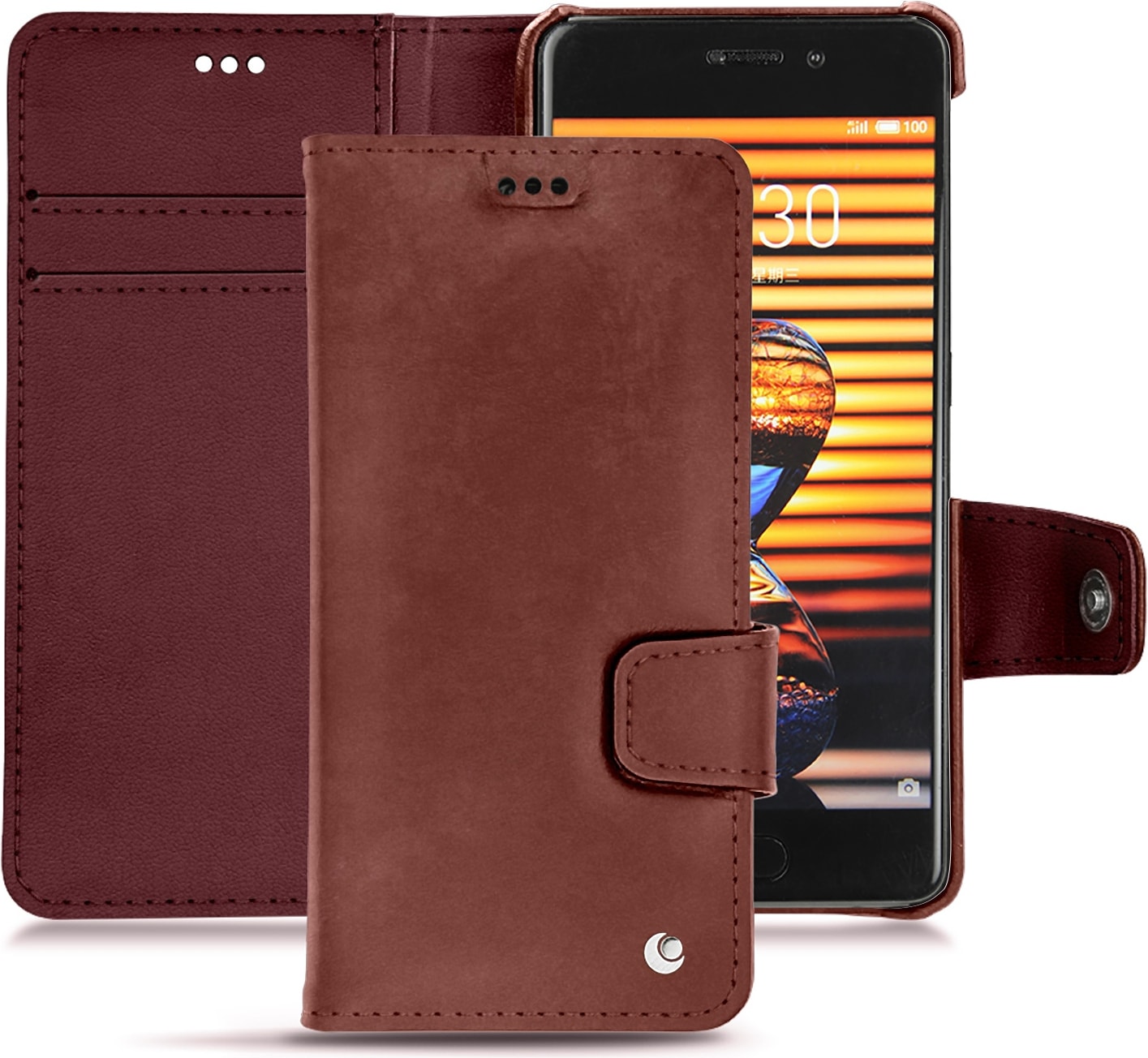 Noreve Lederschutzhülle Wallet (Meizu Pro 7 Plus), Smartphone Hülle, Rot