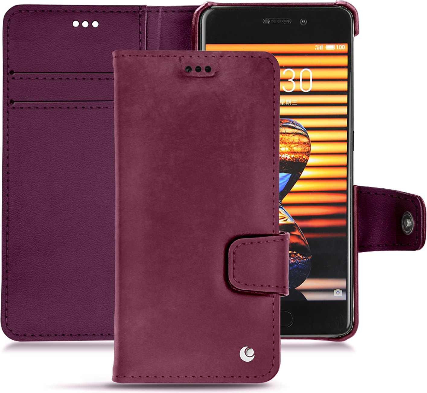 Noreve Lederschutzhülle Wallet (Meizu Pro 7 Plus), Smartphone Hülle, Violett