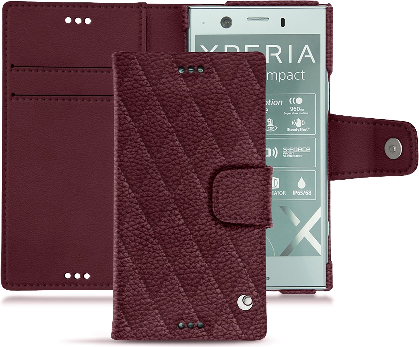 Noreve Lederschutzhülle Wallet (Sony Xperia XZ1 Compact), Smartphone Hülle, Violett