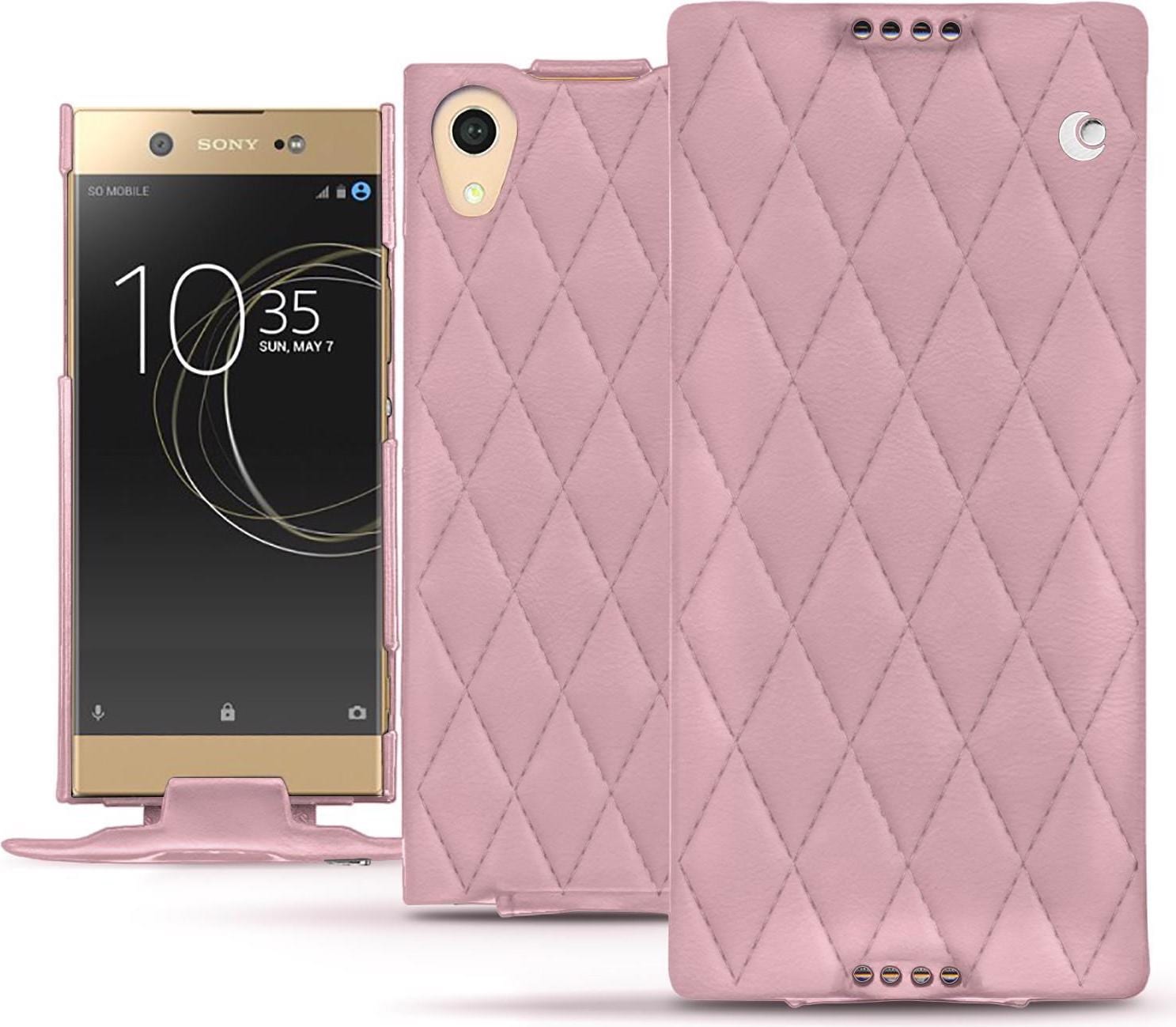 Noreve Lederschutzhülle vertikal (Sony Xperia XA1 Ultra), Smartphone Hülle, Rosa