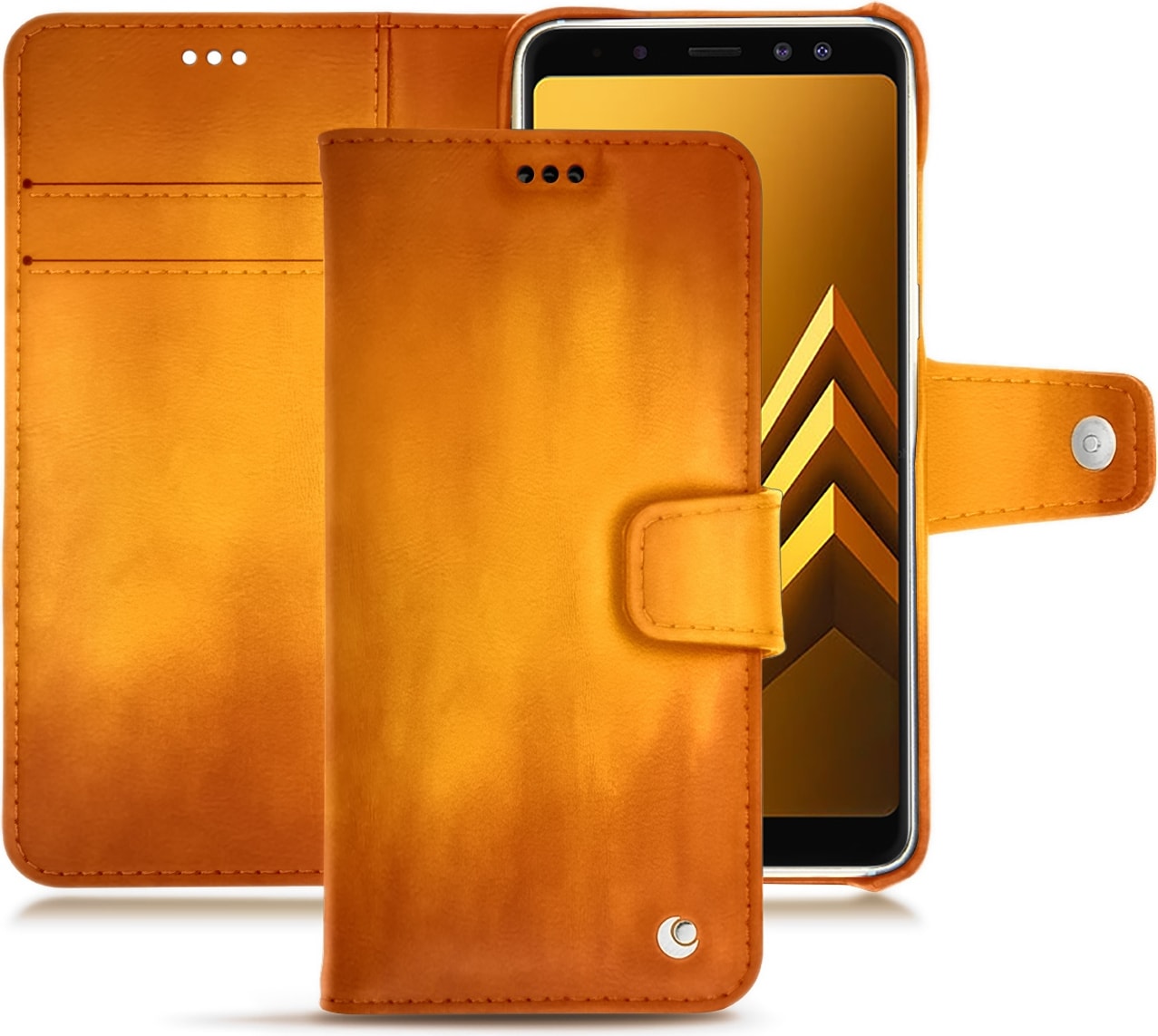 Noreve Lederschutzhülle Wallet (Galaxy A8+), Smartphone Hülle, Orange