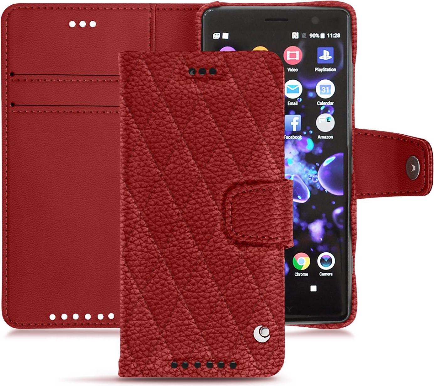 Noreve Lederschutzhülle Wallet (Sony Xperia XZ2 Compact), Smartphone Hülle, Rot