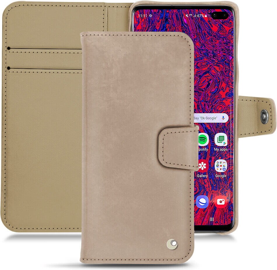 Noreve Lederschutzhülle Wallet (Galaxy S10+), Smartphone Hülle, Beige