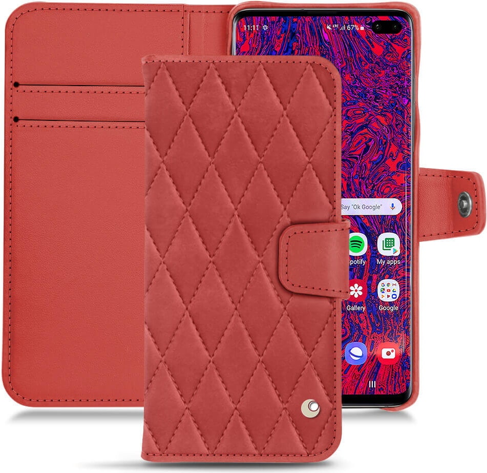 Noreve Lederschutzhülle Wallet (Galaxy S10+), Smartphone Hülle, Rot