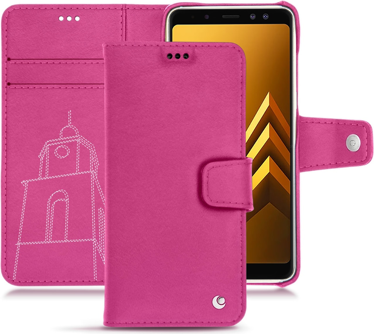 Noreve Lederschutzhülle Wallet (Galaxy A8+), Smartphone Hülle, Rosa