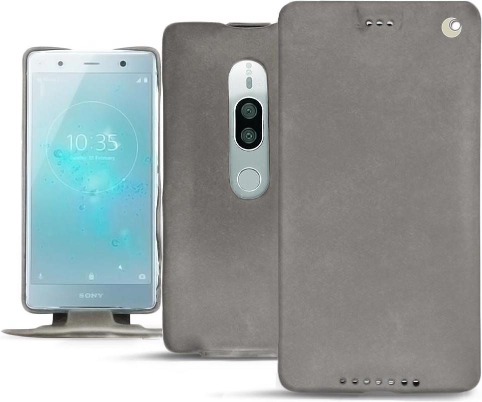 Noreve Lederschutzhülle vertikal (Sony Xperia XZ2 Premium), Smartphone Hülle, Grau