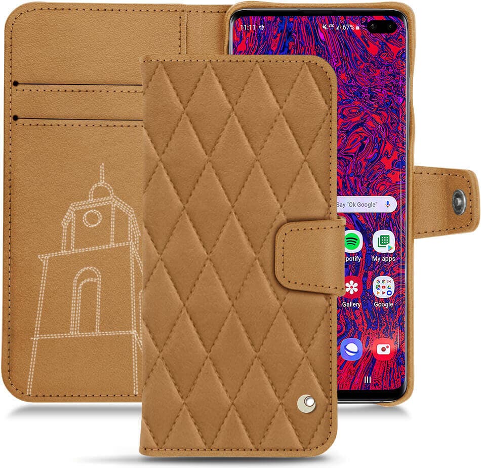 Noreve Lederschutzhülle Wallet (Galaxy S10+), Smartphone Hülle, Braun