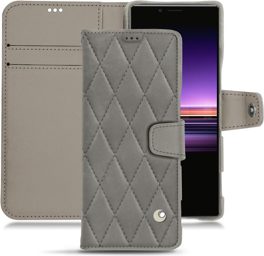 Noreve Lederschutzhülle Wallet (Sony Xperia 1), Smartphone Hülle, Grau