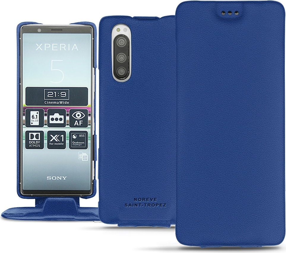 Noreve Lederschutzhülle vertikal (Sony Xperia 5), Smartphone Hülle, Blau