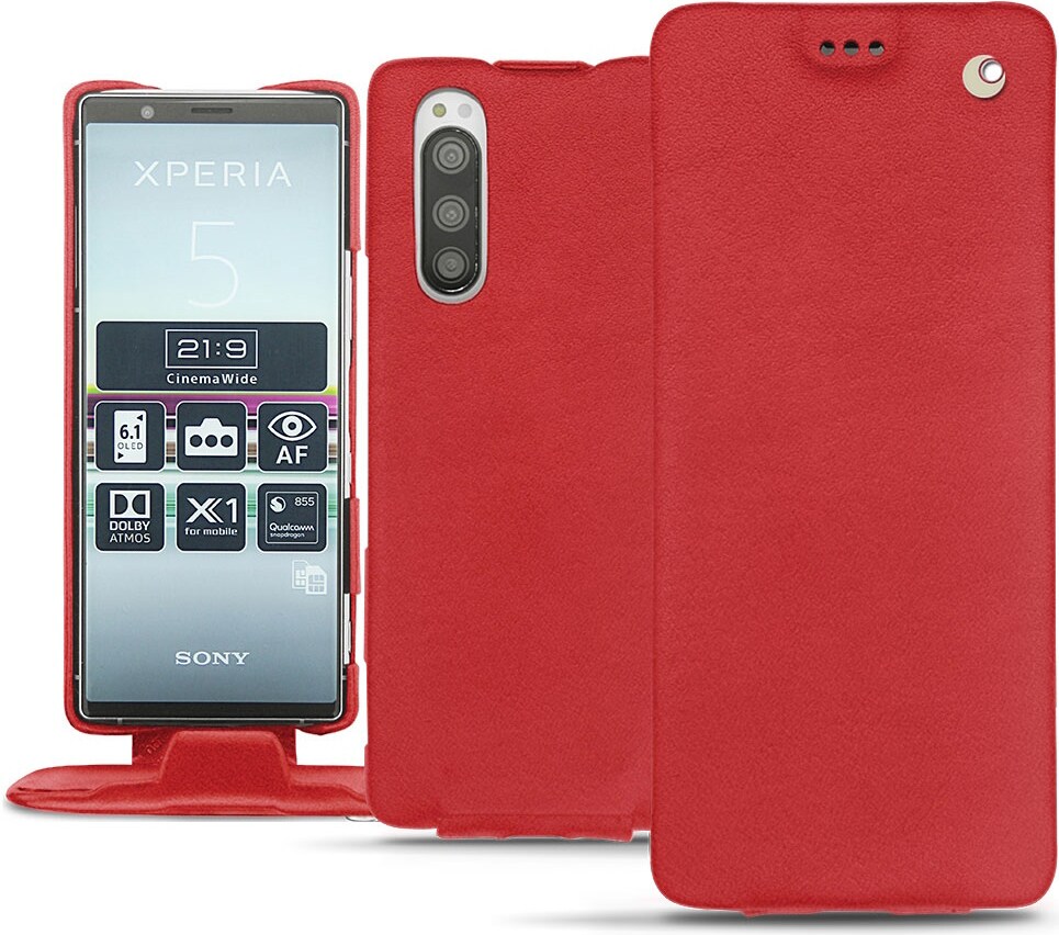 Noreve Lederschutzhülle vertikal (Sony Xperia 5), Smartphone Hülle, Rot