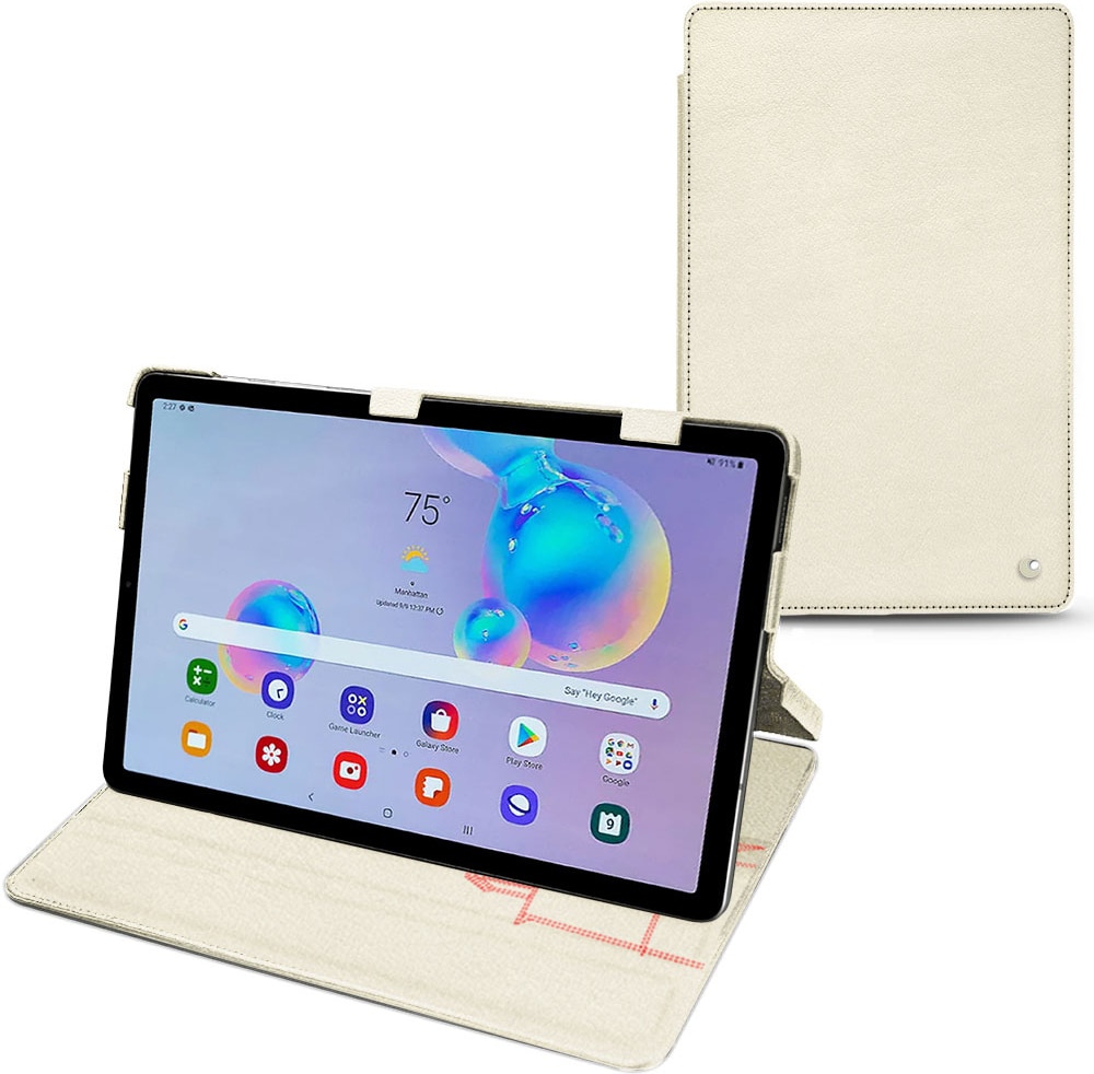 Noreve Lederschutzhülle horizontal (Galaxy Tab S6 Lite), Tablet Hülle, Weiss