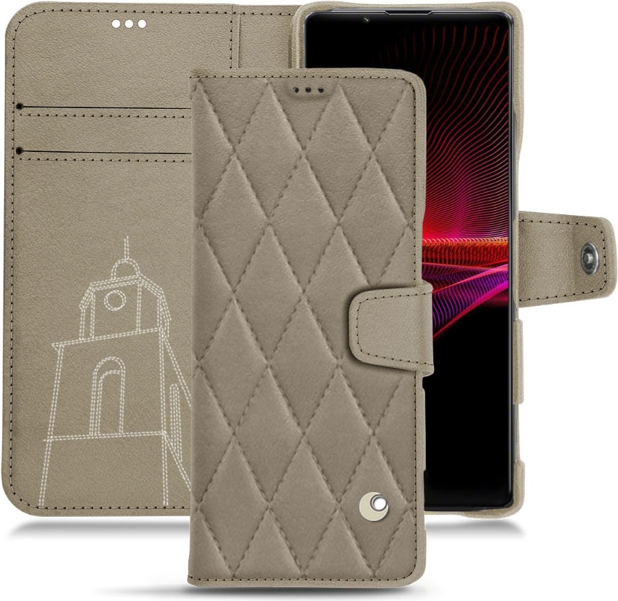 Noreve Lederschutzhülle Wallet (Sony Xperia 1 III), Smartphone Hülle, Beige