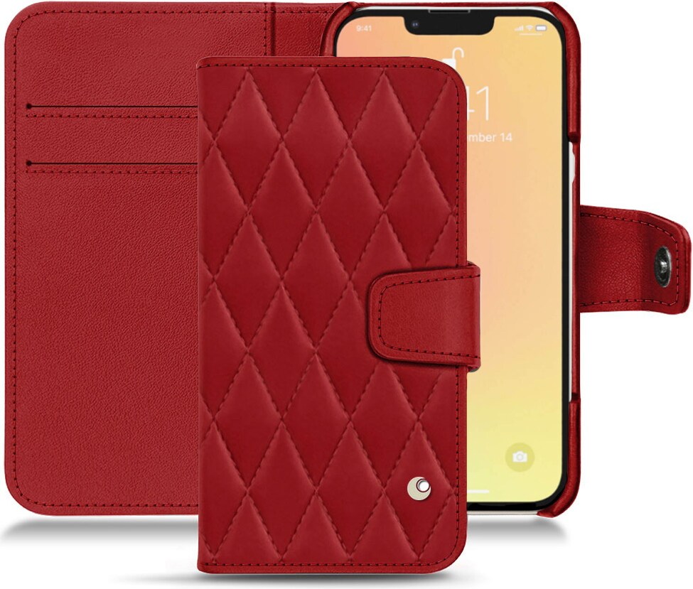 Noreve Lederschutzhülle Wallet (iPhone 13 mini), Smartphone Hülle, Rot