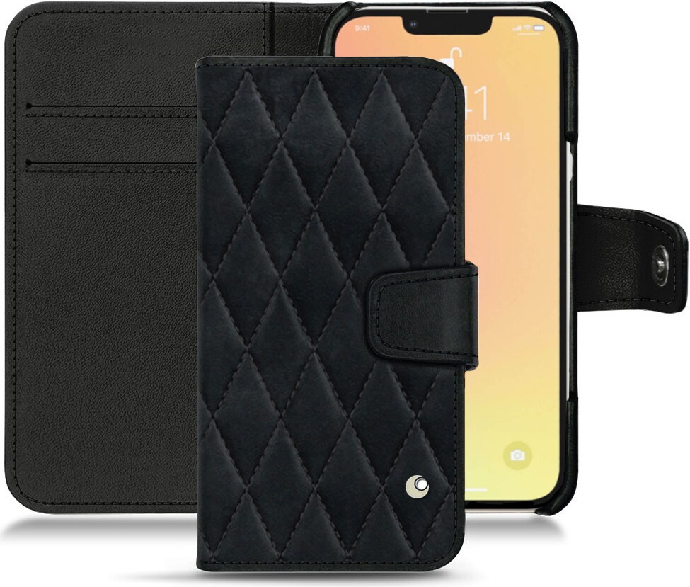 Noreve Lederschutzhülle Wallet (iPhone 13), Smartphone Hülle, Schwarz