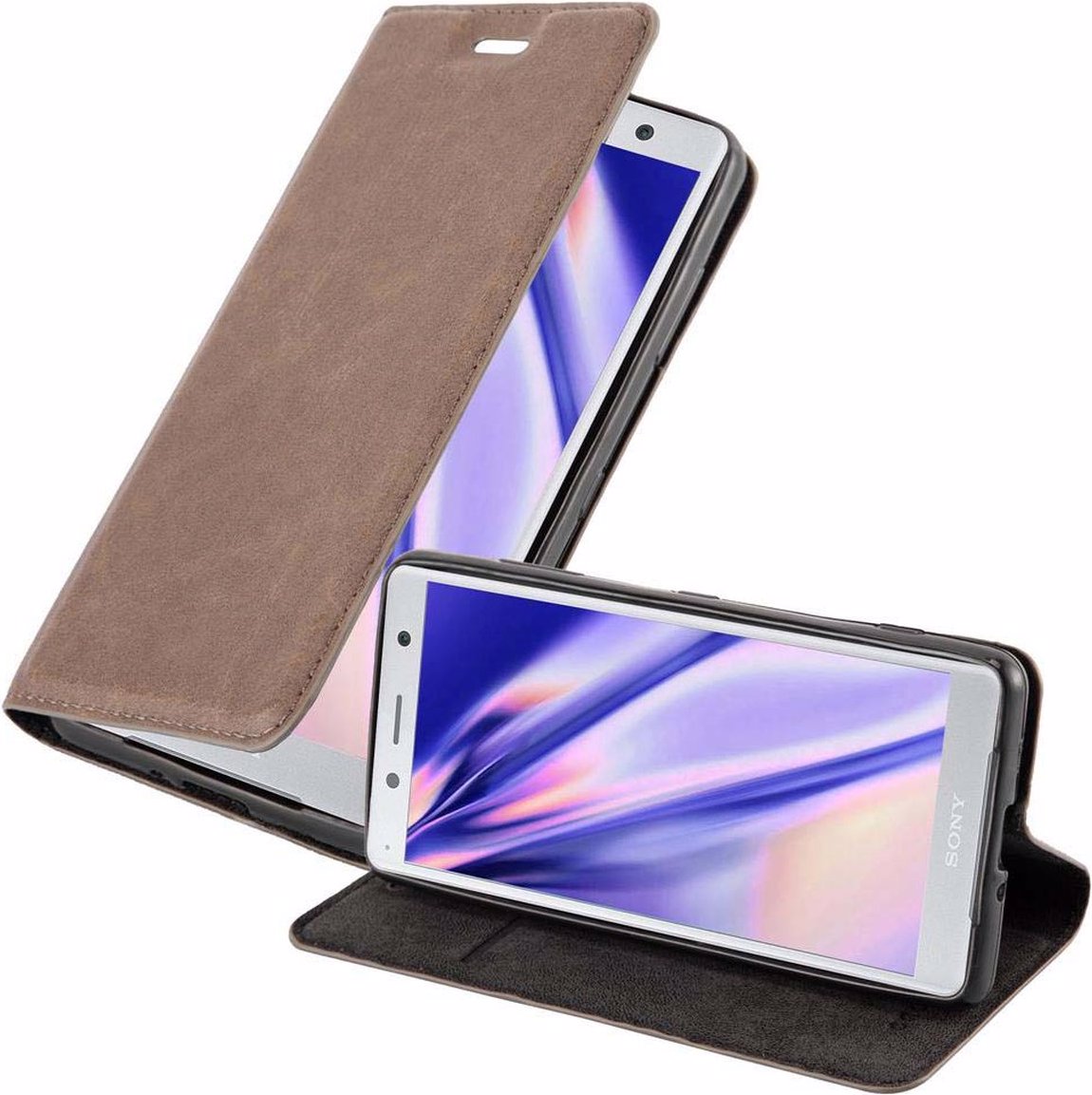 Cadorabo Book Invisible Magnet Cover (Sony Xperia XZ2), Smartphone Hülle, Braun