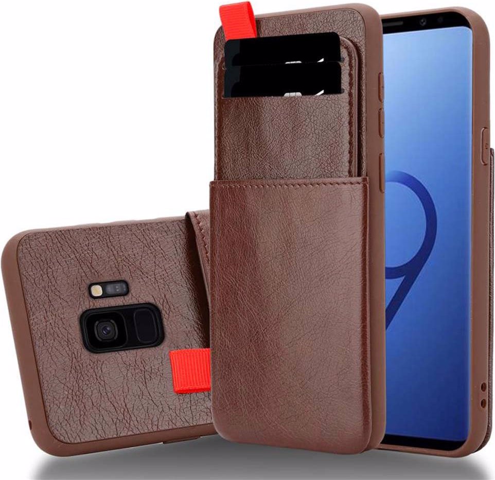 Cadorabo TPU Kunstleder mit Kartenfach Cover (Galaxy S9), Smartphone Hülle, Braun