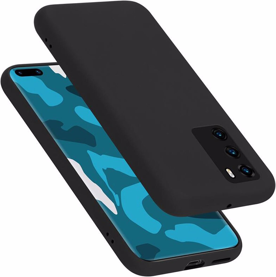 Cadorabo TPU Liquid Silicone Case Cover (Huawei P40), Smartphone Hülle, Schwarz