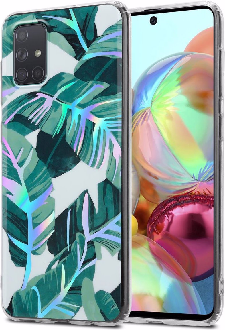 Cadorabo IMD TPU Bunte Blumen & Blätter Cover (Galaxy A71), Smartphone Hülle, Weiss