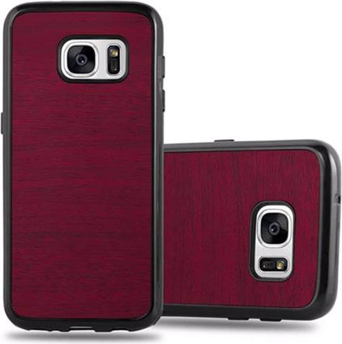 Cadorabo TPU Wooden Cover (Galaxy S7), Smartphone Hülle, Rot