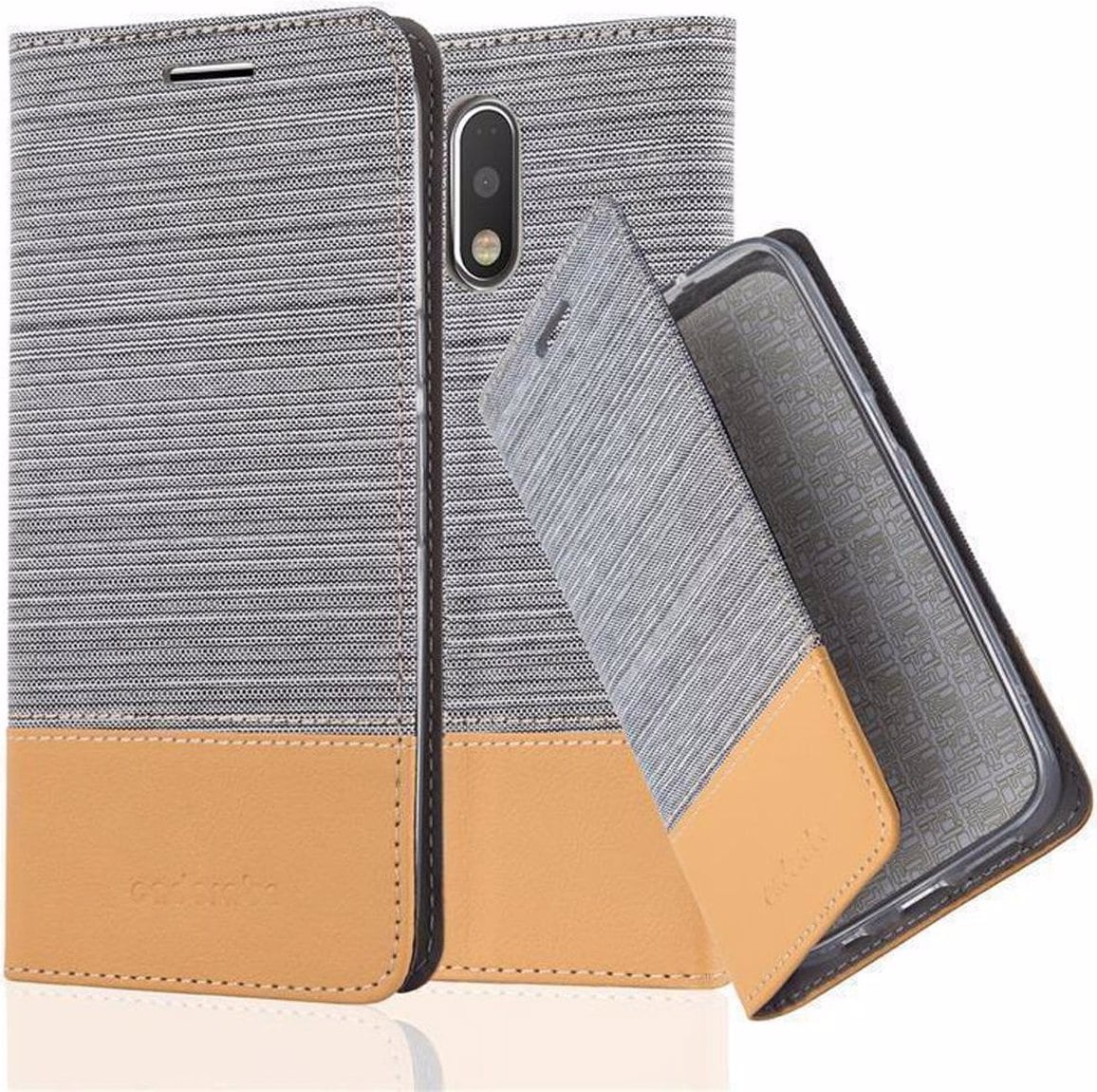 Cadorabo Book Jeans Optik Cover (Motorola Moto G4 Plus), Smartphone Hülle, Grau