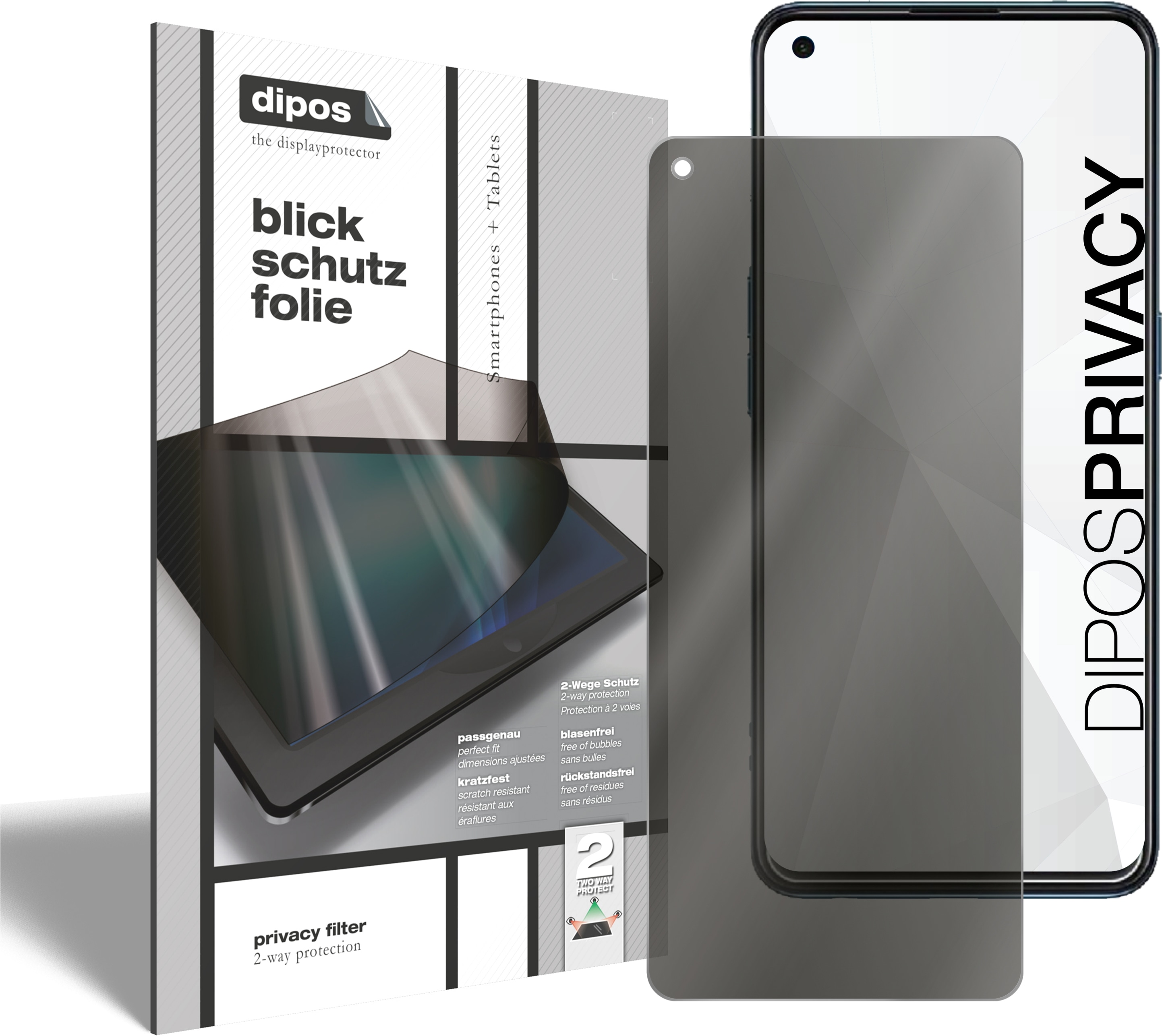 Dipos Blickschutzfolie 2-Way Anti-Shock (1 Stück, Oppo Find X3 Lite), Smartphone Schutzfolie, Transparent