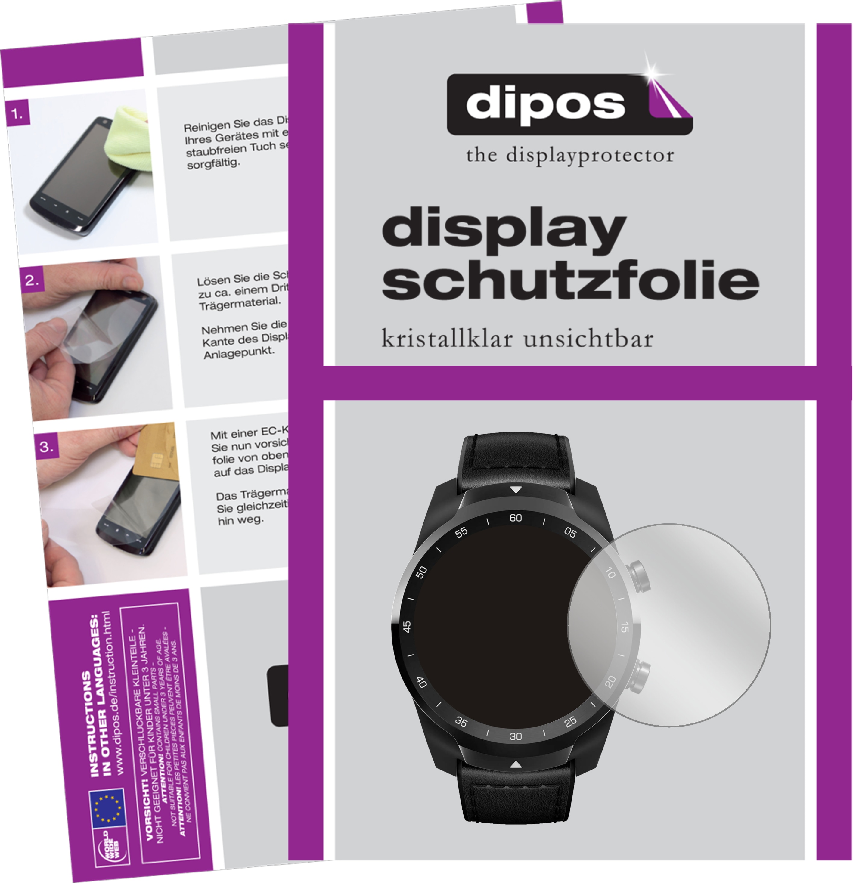 Dipos Displayschutzfolie Crystalclear, Smartwatch Schutzfolie, Transparent