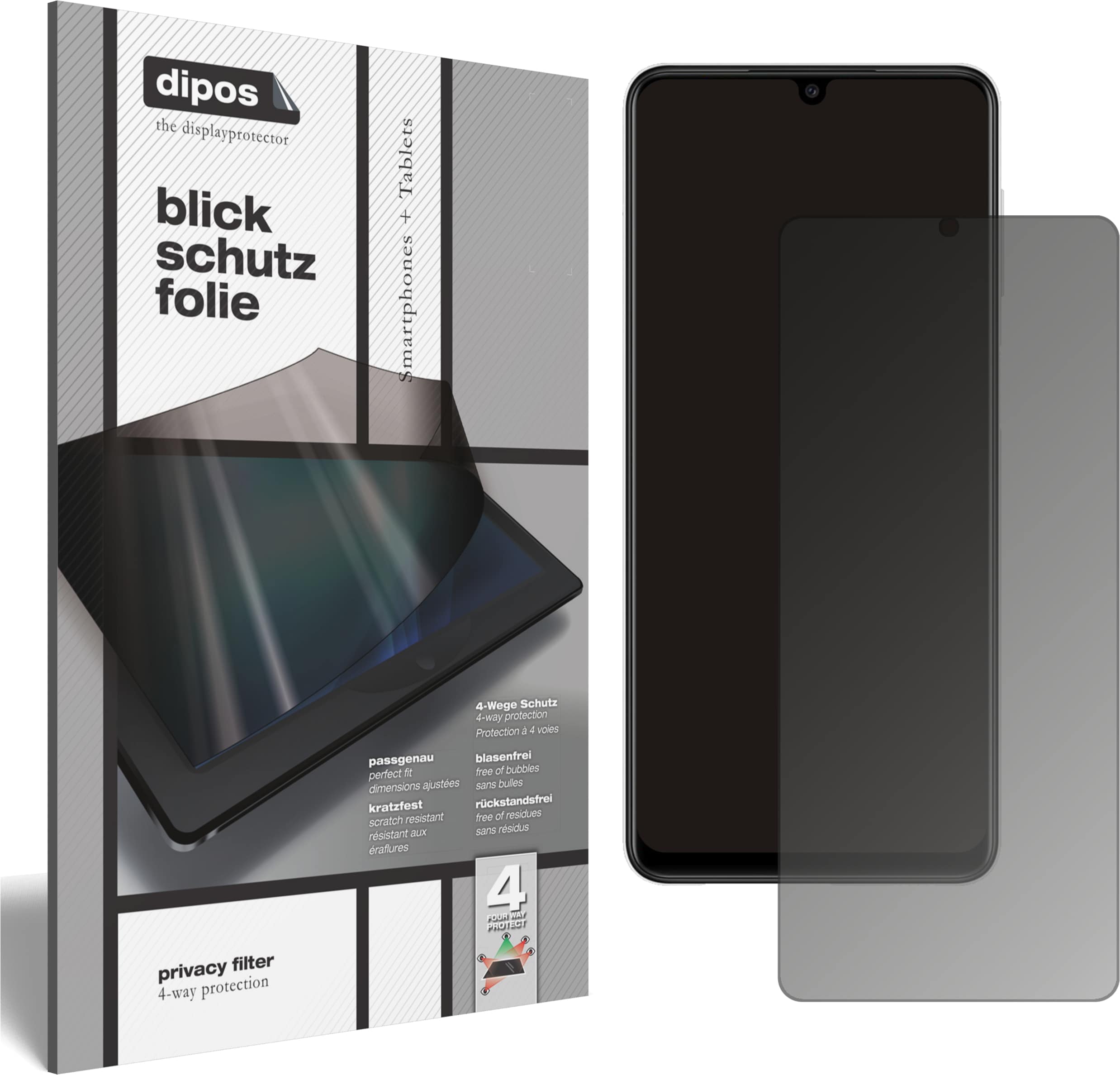 Dipos Blickschutzfolie 4-Way Privacy (1 Stück, Galaxy M22), Smartphone Schutzfolie, Transparent