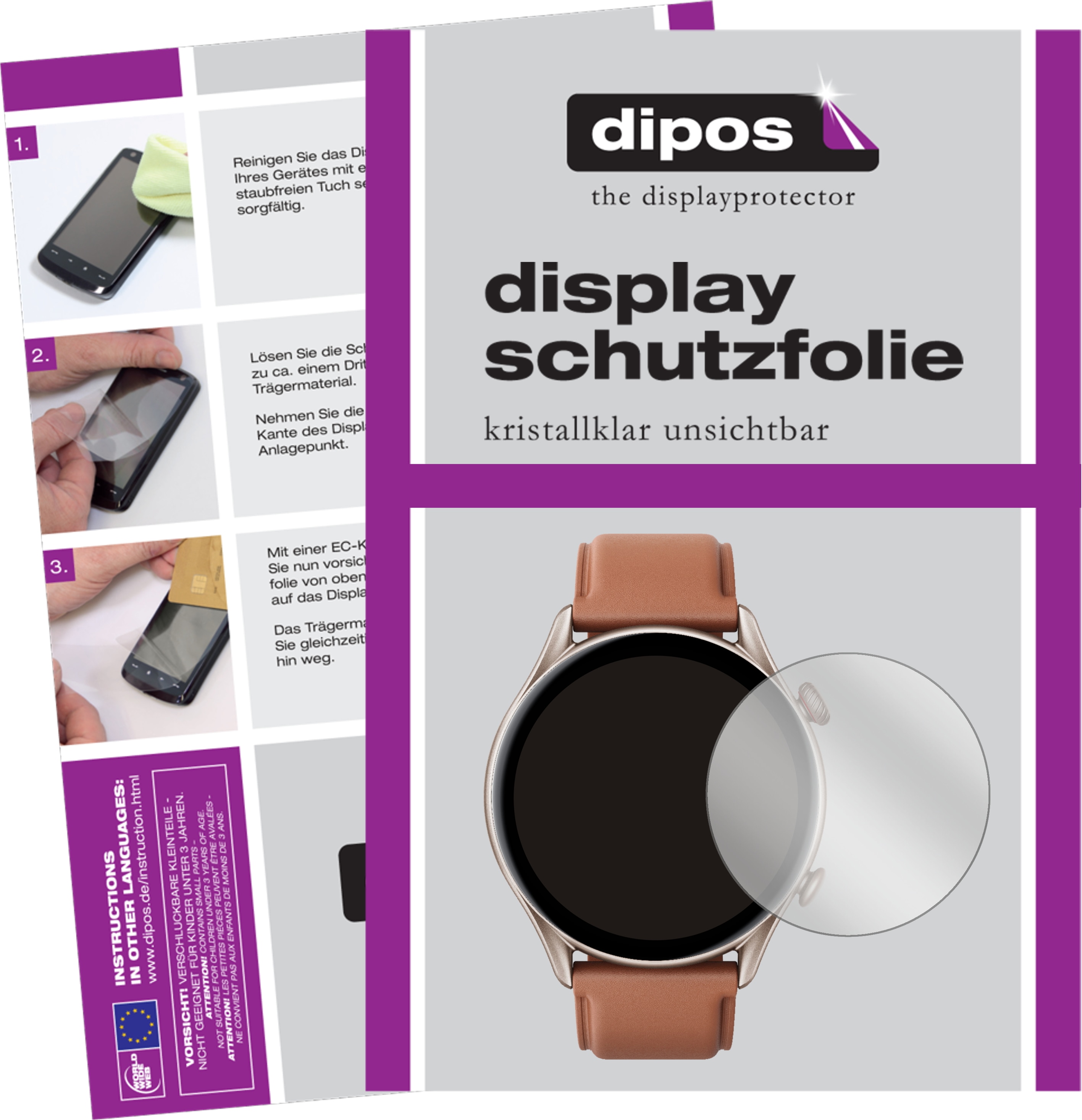 Dipos Displayschutzfolie Crystalclear, Smartwatch Schutzfolie, Transparent