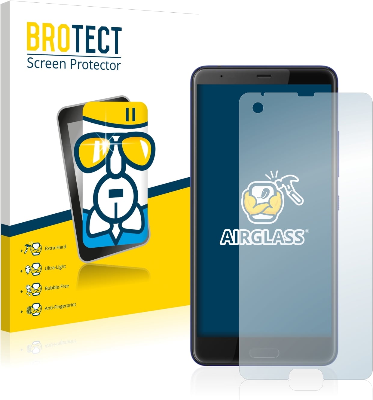 BROTECT AirGlass Panzerglasfolie (1 Stück, HTC U Ultra), Smartphone Schutzfolie, Transparent