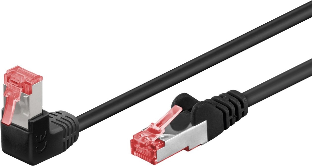 Goobay Goobay CAT 6 Patchkabel 1x 90° gewinkelt, S/FTP (PiMF), Schwarz, 1 m (S/FTP, CAT6, 1 m), Netzwerkkabel