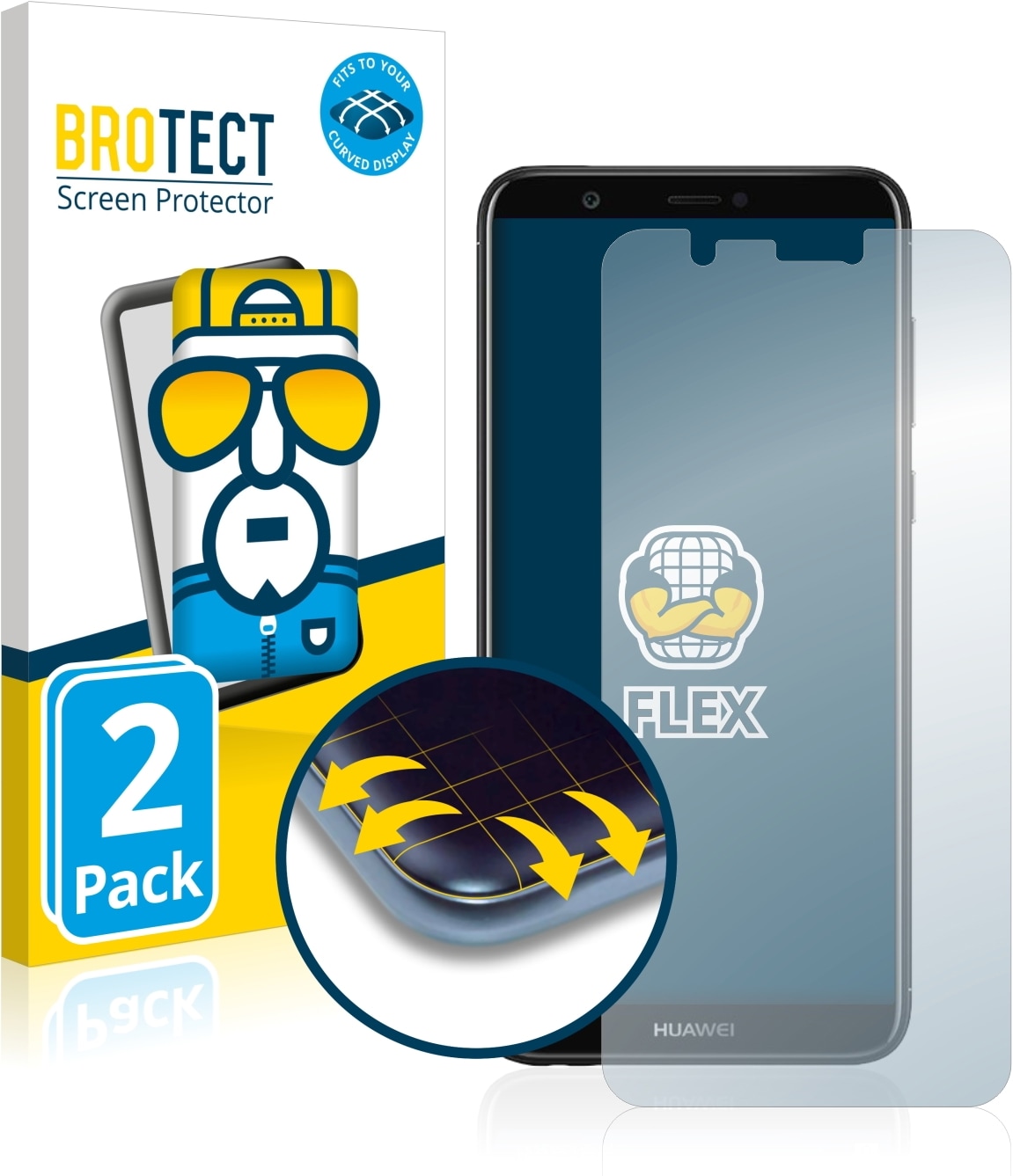 BROTECT Full-Cover Displayschutz (2 Stück, Huawei P Smart (2018)), Smartphone Schutzfolie, Transparent