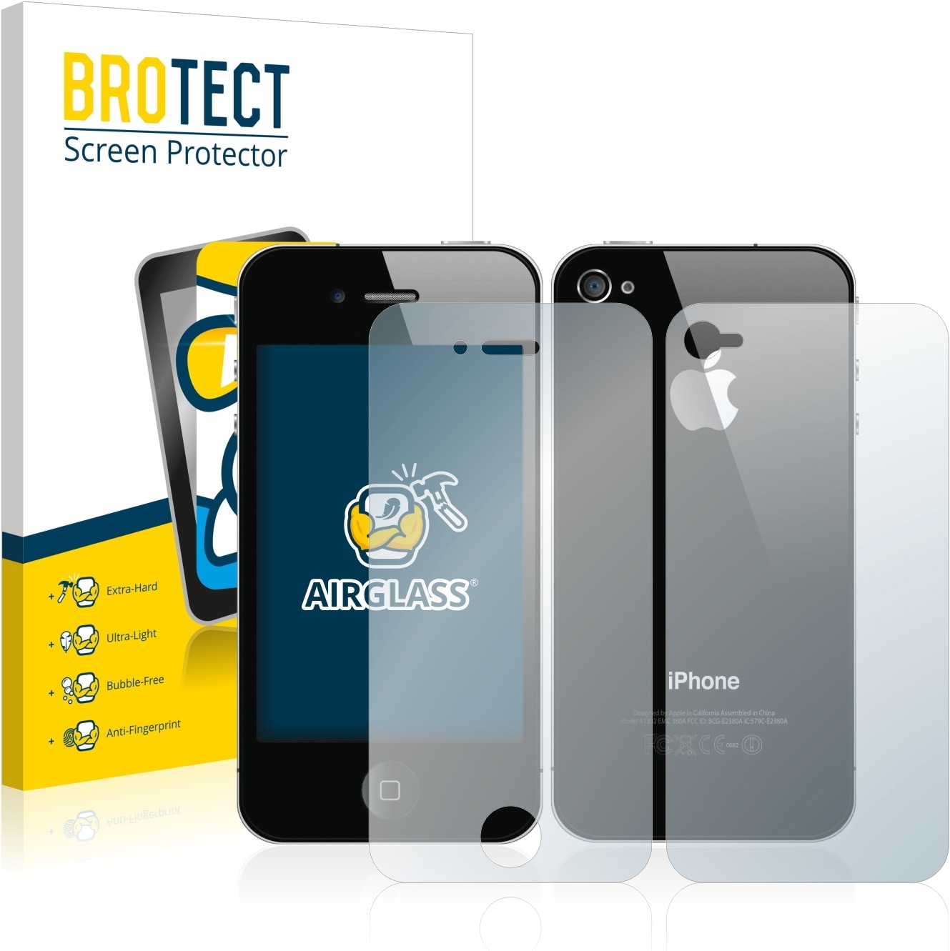 BROTECT AirGlass Panzerglasfolie (1 Stück, iPhone 4S), Smartphone Schutzfolie, Transparent