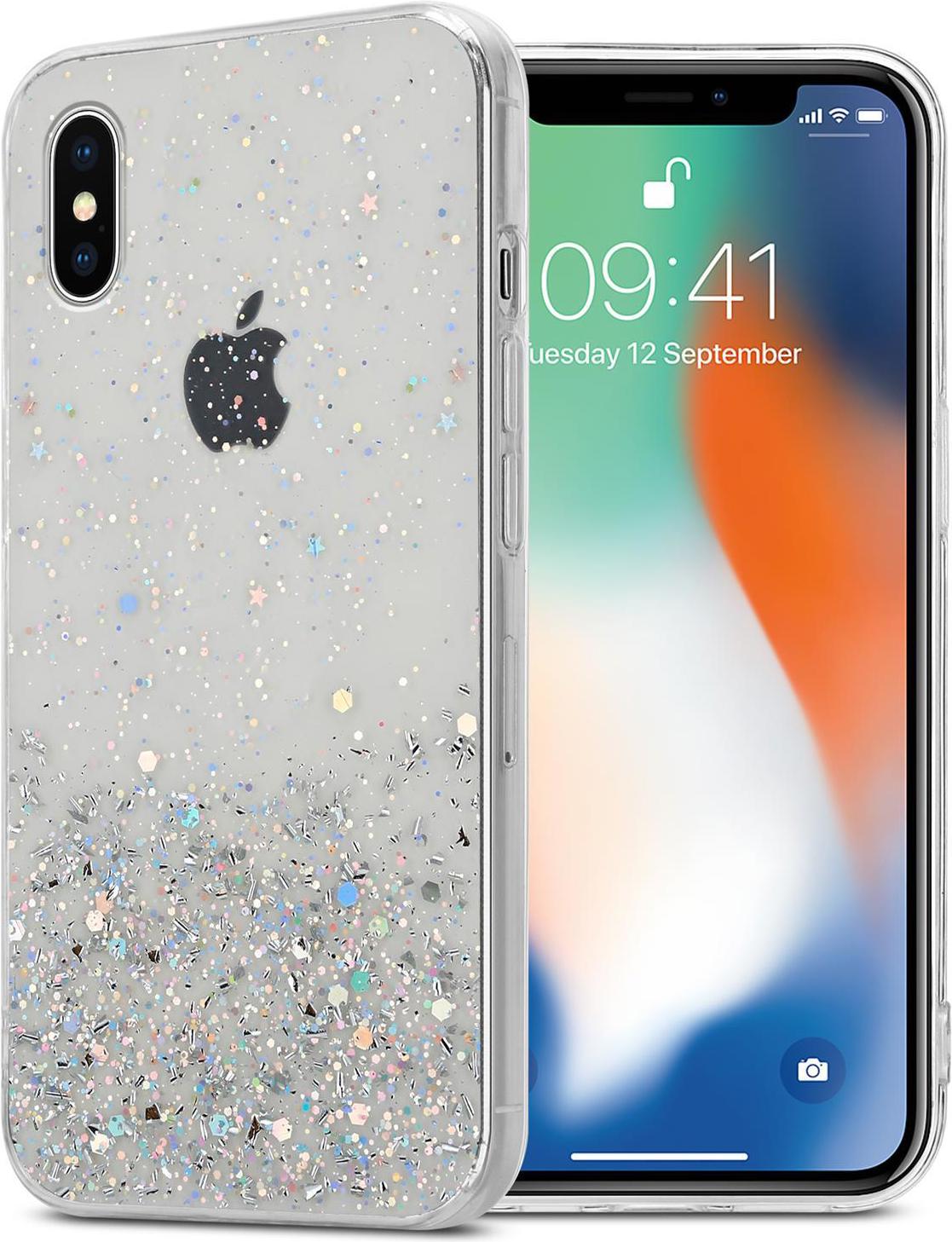 Cadorabo TPU Cover funkelnder Glitter (XS, iPhone X), Smartphone Hülle, Transparent