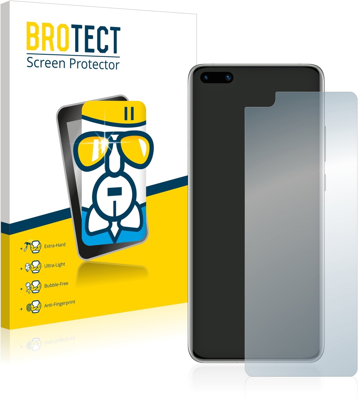 BROTECT AirGlass Panzerglasfolie (1 Stück, Huawei P40), Smartphone Schutzfolie, Transparent