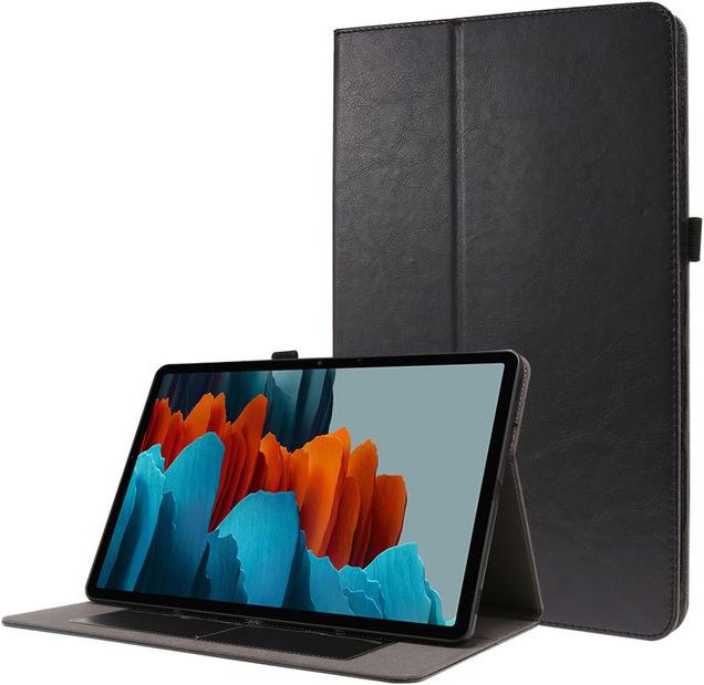 MU Classic Zweifach faltbare Crazy Horse Leder Case Hülle (Galaxy Tab S7+), Tablet Hülle, Schwarz