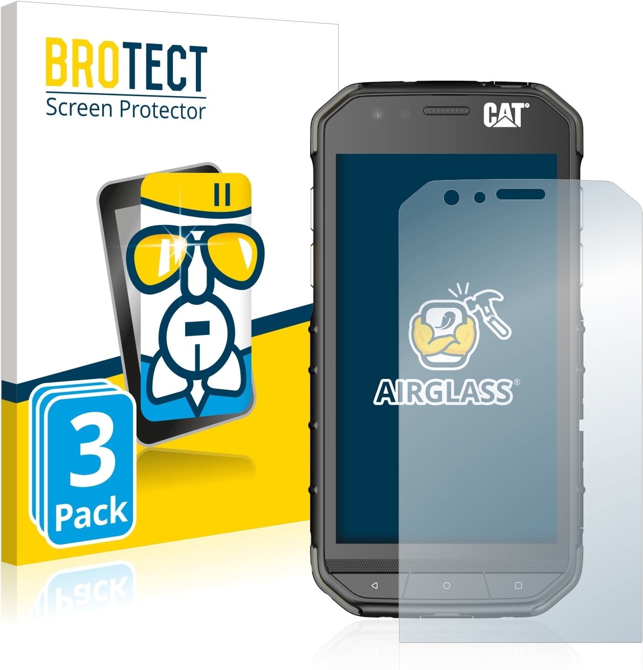 BROTECT AirGlass Panzerglasfolie (3 Stück, CAT S31), Smartphone Schutzfolie, Transparent