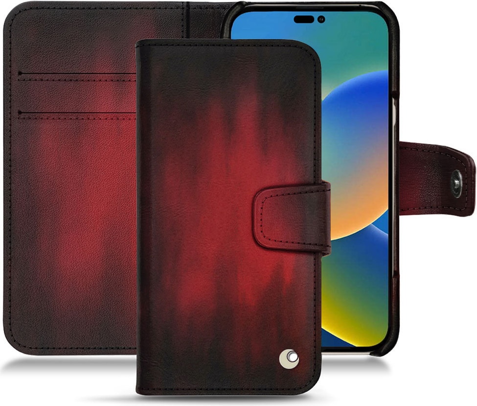 Noreve Lederschutzhülle Wallet (Apple iPhone 14), Smartphone Hülle, Rot